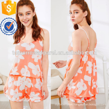 Cute Floral Print Spaghetti Strap Sleepwear Summer Pajamas Manufacture Wholesale Fashion Women Apparel (TA0002P)
